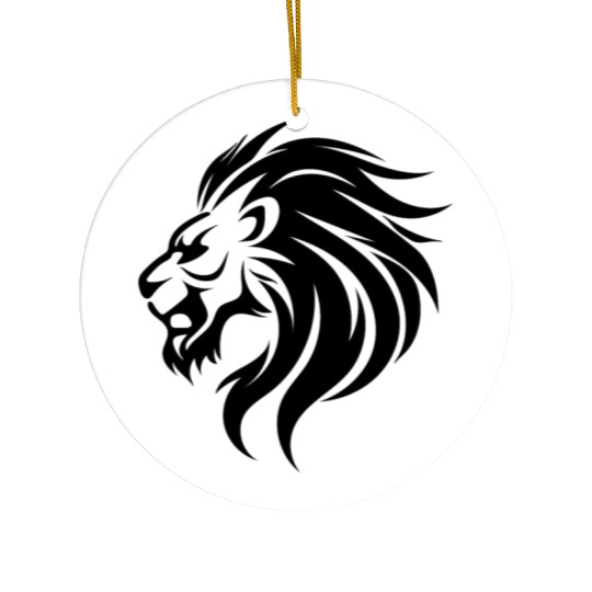 Angry Lion Head Tattoo Style Waving Mane Ceramic Ornaments