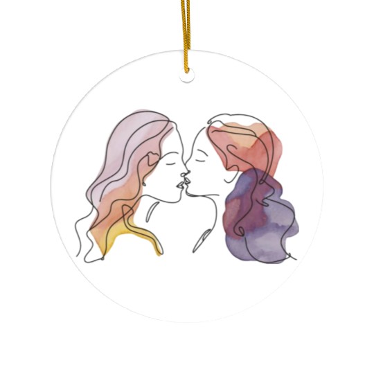 Lesbian Couple Simple Minimalistic Drawing Ceramic Ornaments
