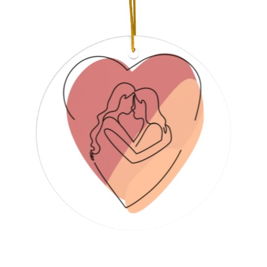 Lesbian Couple in Heart Ceramic Ornaments