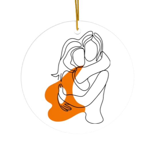 Lesbian Couple Minimalist Line Art Ceramic Ornaments