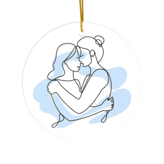 Abstract Line Art Lesbian Couple Ceramic Ornaments