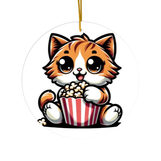 Cinema Cat, Cute Tomcat with Popcorn Ceramic Ornaments
