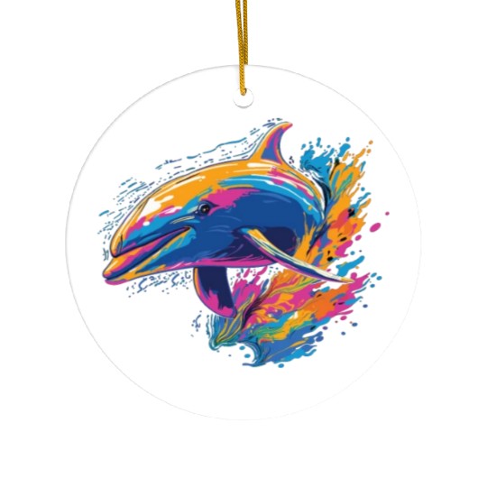 Watercolor Colorful Dolphin Colorful Animals Ceramic Ornaments