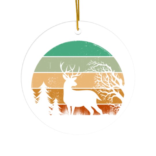 Serene Deer Twilight Forest Silhouette Ceramic Ornaments