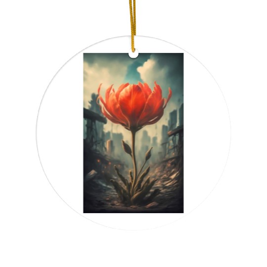 The last red flower in a dystopian future Ceramic Ornaments