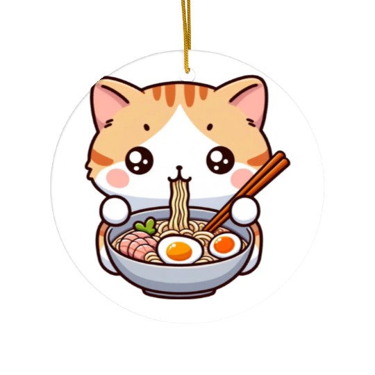 Cute Cat Eating Ramen Ceramic Ornaments