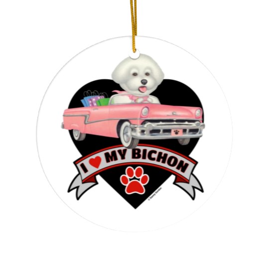 A cute I love my Bichon Frise Dog Ceramic Ornaments