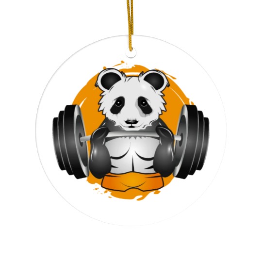 Bodybuilder panda bear with barbell in the gym Ceramic Ornaments