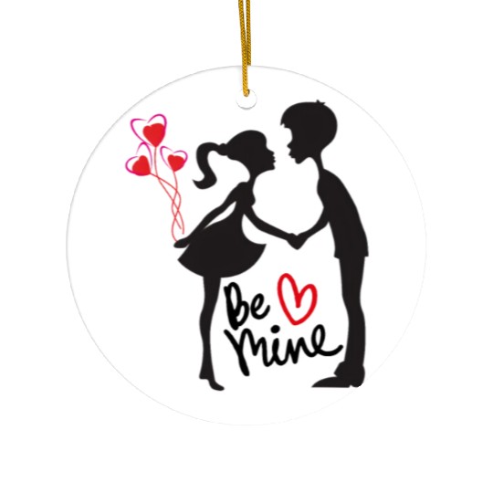 Couple's Embrace with Heart Balloons – Be Mine Ceramic Ornaments