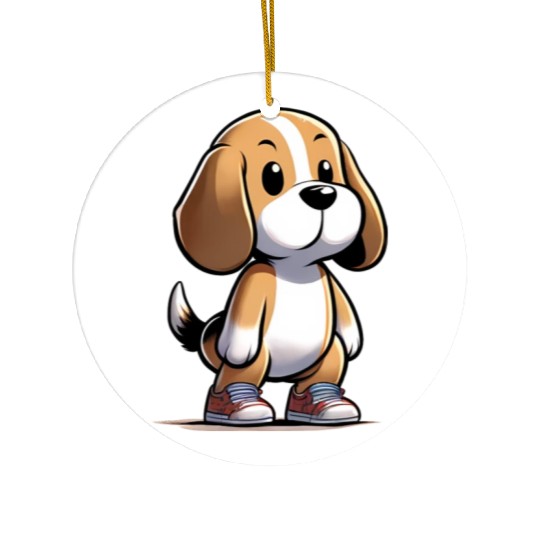Squat Squad: Beagle's Fitness Journey Ceramic Ornaments