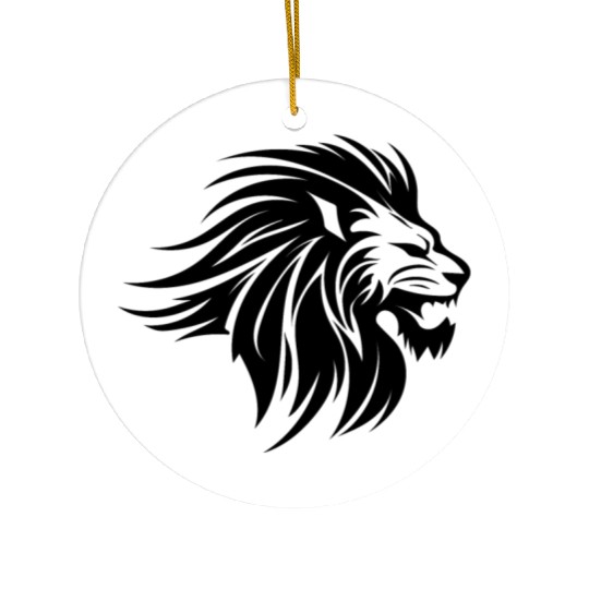 Waving Mane Lion Head Tattoo Ink Style Ceramic Ornaments