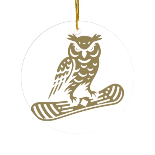 Minimalist Design: Owl Snowboarder Silhouette Ceramic Ornaments