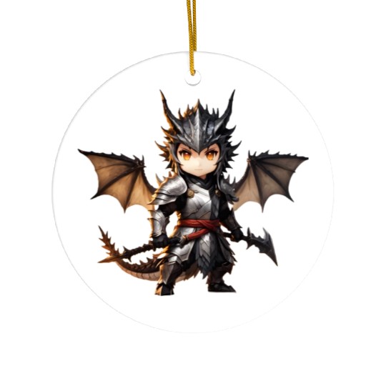 Chibi dragonwarrior Front Pose in Full armor Ceramic Ornaments