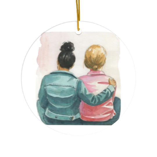 Watercolor Lesbian Couple Ceramic Ornaments