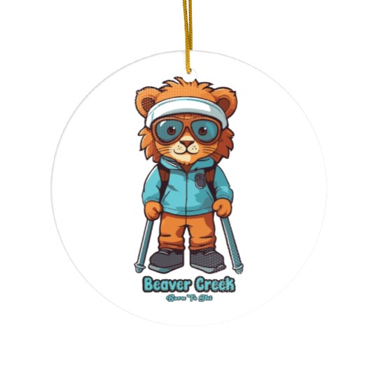 Cute Lion Skiing Beaver Creek Ceramic Ornaments