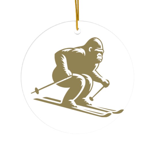 Monkey Gorilla Chimpanzee Ski Silhouette Design Ceramic Ornaments