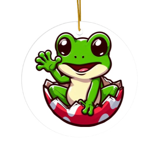 Colorful Easter Egg with Hatching Frog Design Ceramic Ornaments
