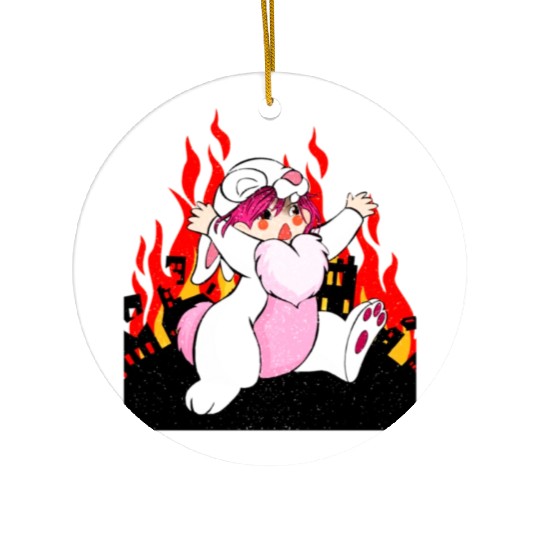 Easter Rabbit Running From The Burning City Ceramic Ornaments