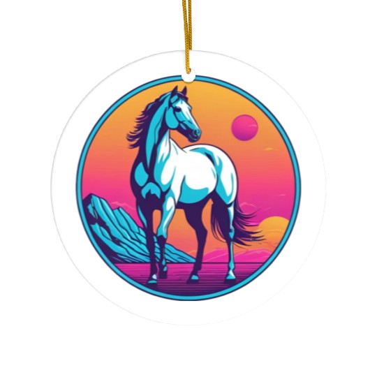 Synthwave Horse 3 Ceramic Ornaments