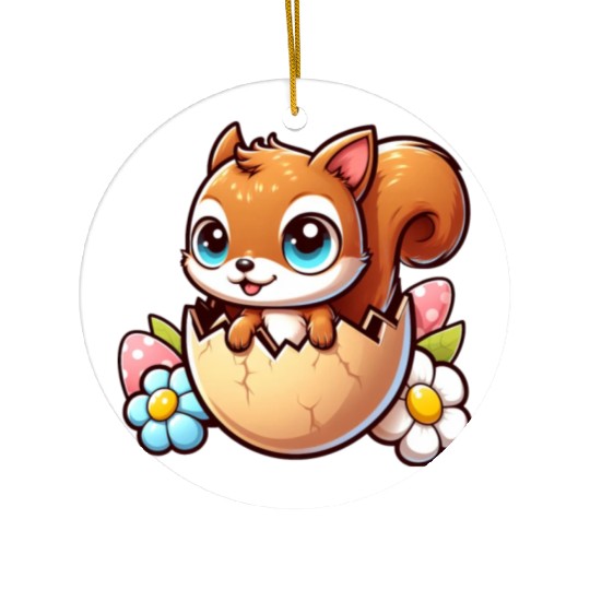Cute Squirrel with Easter Egg Comic Design Ceramic Ornaments