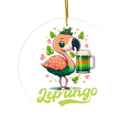 Irish Flamingo St Patricks Lepringo Ceramic Ornaments