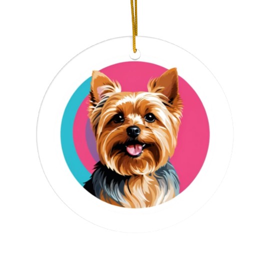 Synthwave Yorkshire Terrier 2 Ceramic Ornaments