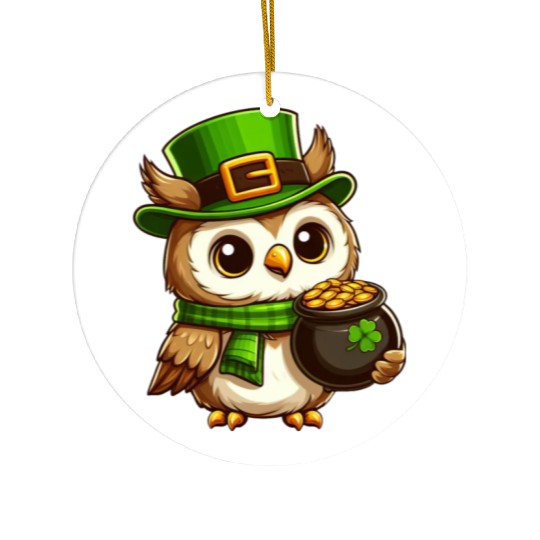 Golden Owl St. Patrick's Day Ceramic Ornaments