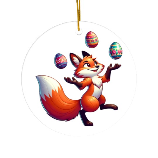 Easter Fox Juggler with Eggs Ceramic Ornaments