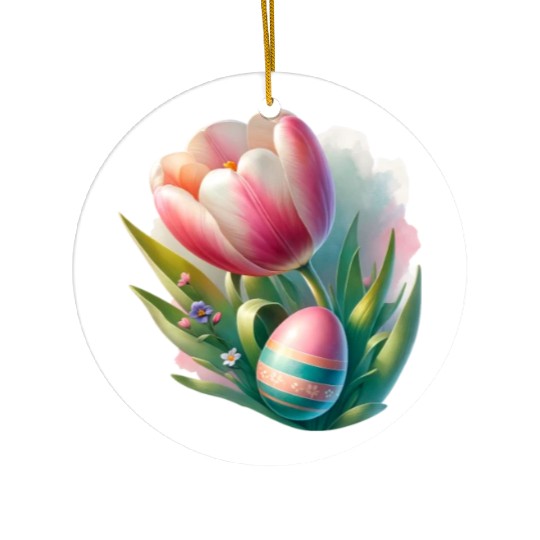 Spring Colorful Tulip With Easter Egg Ceramic Ornaments