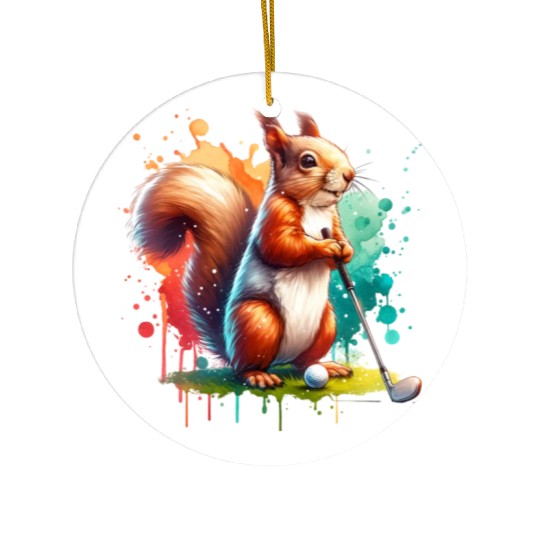 Golf Player Squirrel Animal Lover Design Ceramic Ornaments