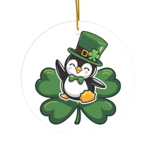 St. Patrick's Day Penguin: Cute Cartoon Design Ceramic Ornaments