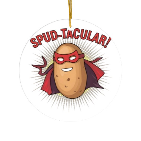 Superhero Potato Saying "Spud-tacular!" Design Art Ceramic Ornaments