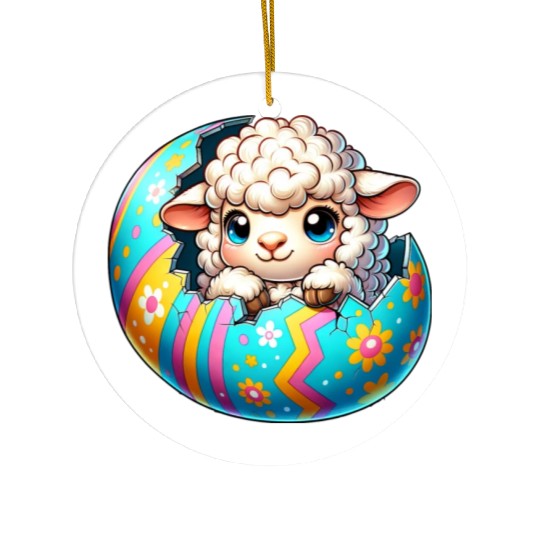 Colorful Lamb Hatching from Easter Egg Cartoon Ceramic Ornaments