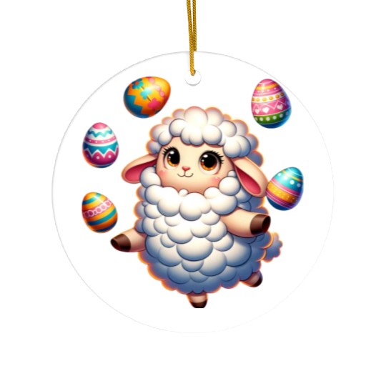 Colorful Easter Egg Juggling Lamb Cartoon Ceramic Ornaments