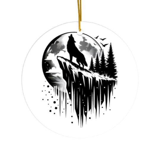 Howling wolf silhouette Ceramic Ornaments