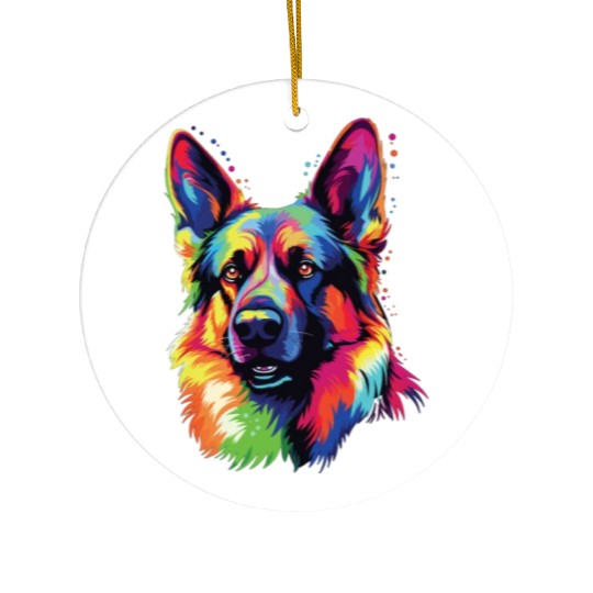 Watercolor Colorful German Shepherd Ceramic Ornaments