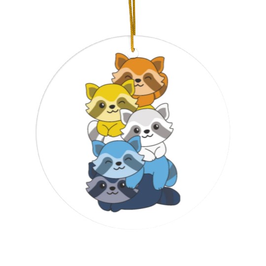 Aroace Flag Pride Lgbtq Cute Raccoon Stack Ceramic Ornaments