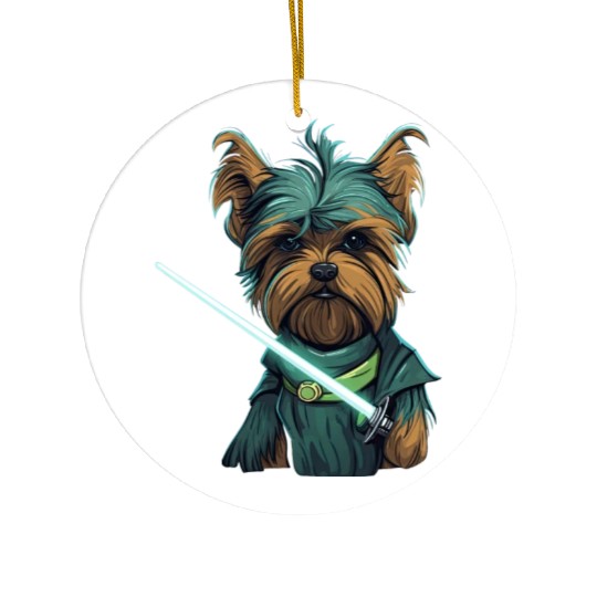 Yorkie with Lightsword Ceramic Ornaments