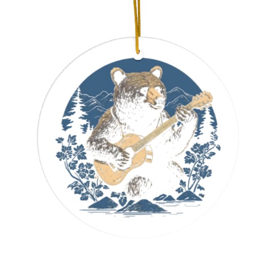 Grizzly Bear Playing Guitar Ceramic Ornaments