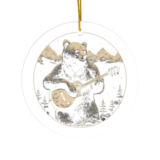 Grizzly Bear Playing Guitar Ceramic Ornaments