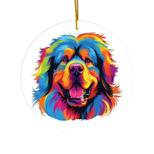 Watercolor Colorful Tibetan Mastiff Ceramic Ornaments
