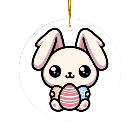 Cute Kawaii chibi Easter Bunny With Eggs Ceramic Ornaments