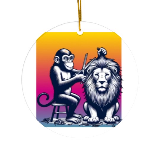 Monkey Barber Gives Lion a Trim Ceramic Ornaments