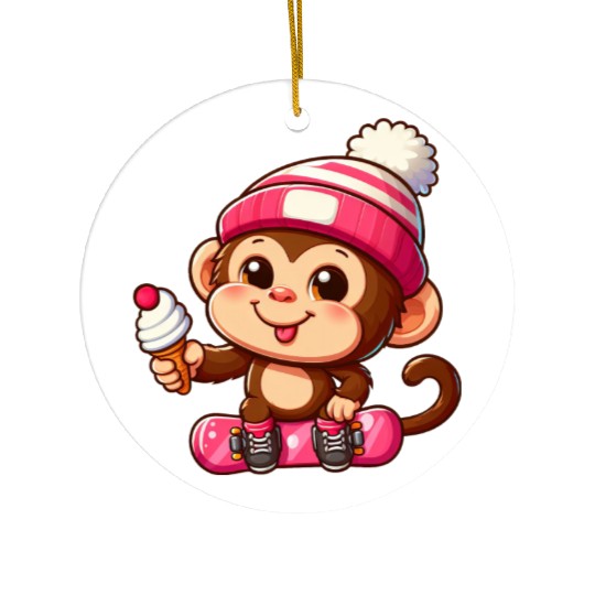 Chimpanzee Snowboarder Winter Action Ceramic Ornaments