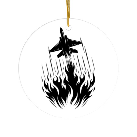 Fighter Jet Model Airplane Fire Flames Flight Ceramic Ornaments