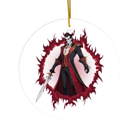 Vampire Lord With Halftone Background Ceramic Ornaments