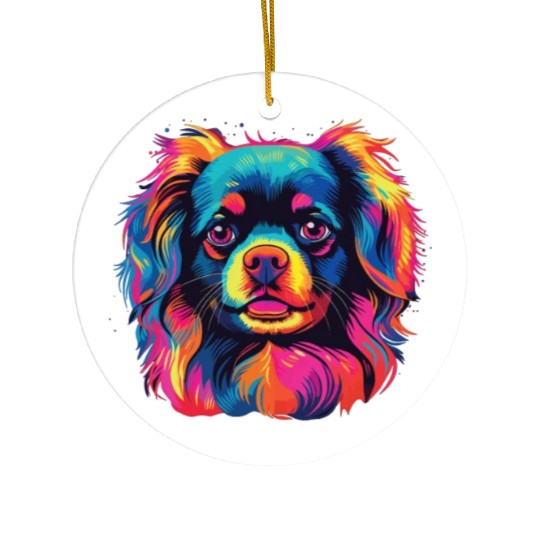 Watercolor Colorful Tibetan Spaniel Ceramic Ornaments