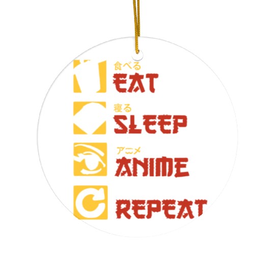 eat sleep anime repeat funny manga Ceramic Ornaments