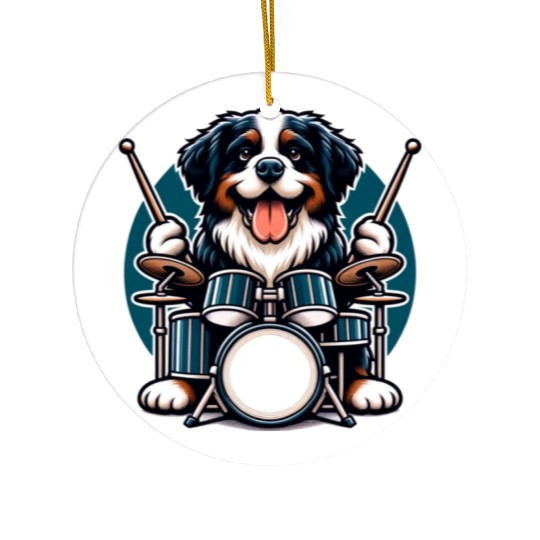 Cool Bernese Mountain Dog Drummer Design Ceramic Ornaments