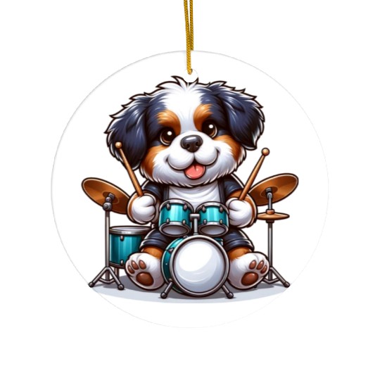 Cool Bernese Mountain Dog Drummer Design Ceramic Ornaments